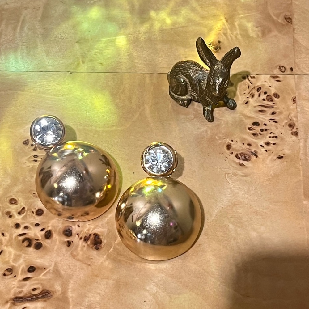 90s aesthetic earrings gold tone bauble Post bold circle ball vintage style